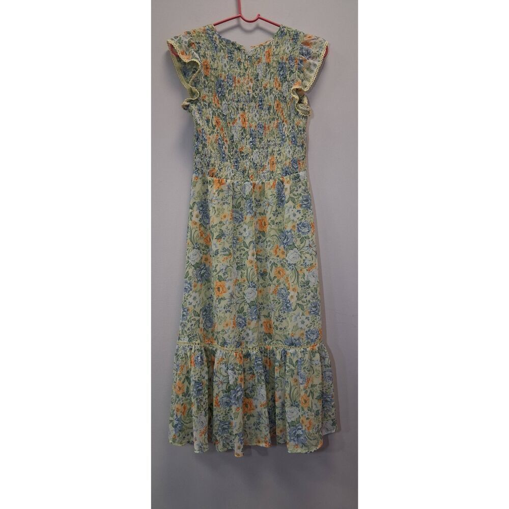 Lost+wander womens small smocked midi dress fairy cottagecore boho floral green - Picture 6 of 10